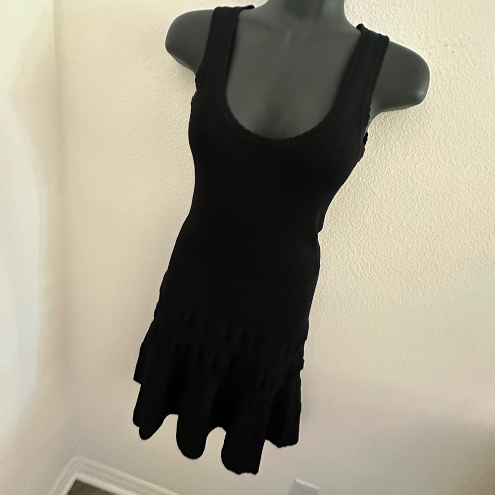 Carven Pointelle Tank Knit Tiered Ruffle Dress Black xs - Picture 3 of 6